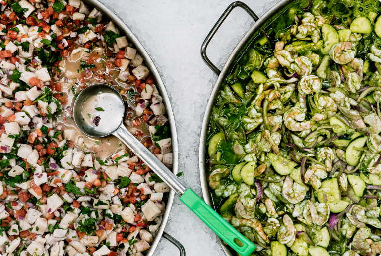 Northgate Ceviche in two pans next to each other